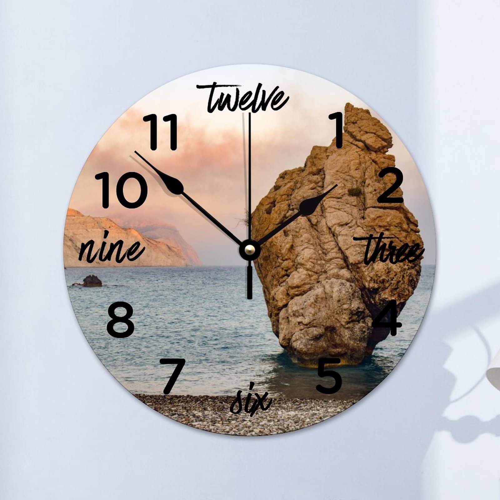 Horloge murale en bois grand format facile à lire à piles