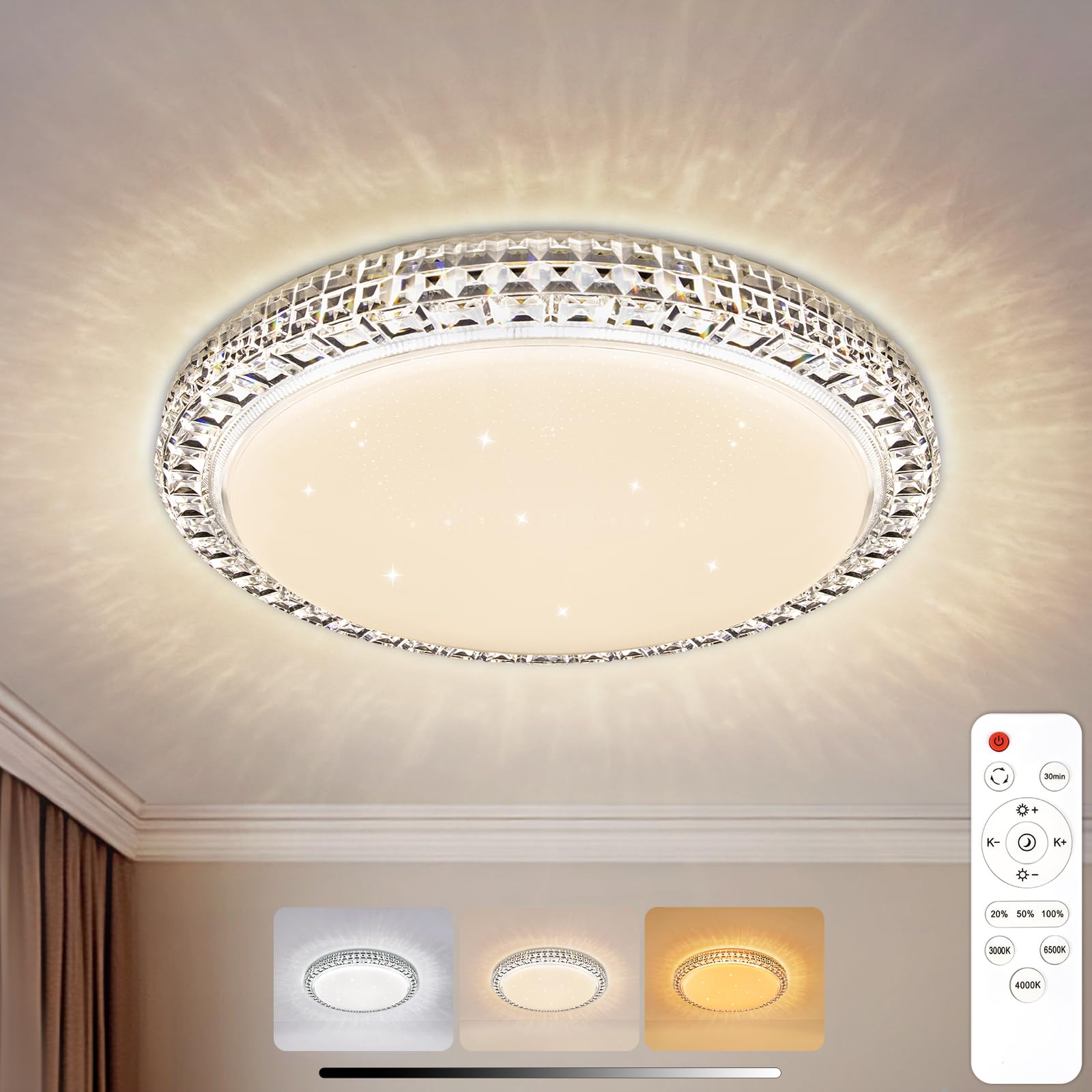 AmazeFun LED Deckenleuchte Dimmbar - 28W 2600lm Deckenlampe mit Fernbedienung - Modern Deckenlampe Led Warmweiß für Schlafzimmer Wohnzimmer Kinderzimmer Küche Flur (28W - 30CM)