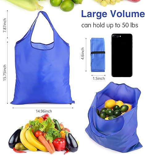 Miniatura 9 de Silkfly 24 bolsas de compras reutilizables duraderas plegables grandes para cocina, a granel con asa, bolsa de almacenamiento lavable resistente