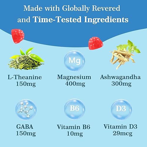 Miniatura 5 de Itiban Gomitas Ashwagandha, magnesio, L-teanina, GABA, D3, B6, suplemento de cortisol para mujeres y hombres, equilibrio hormonal, relajarse,