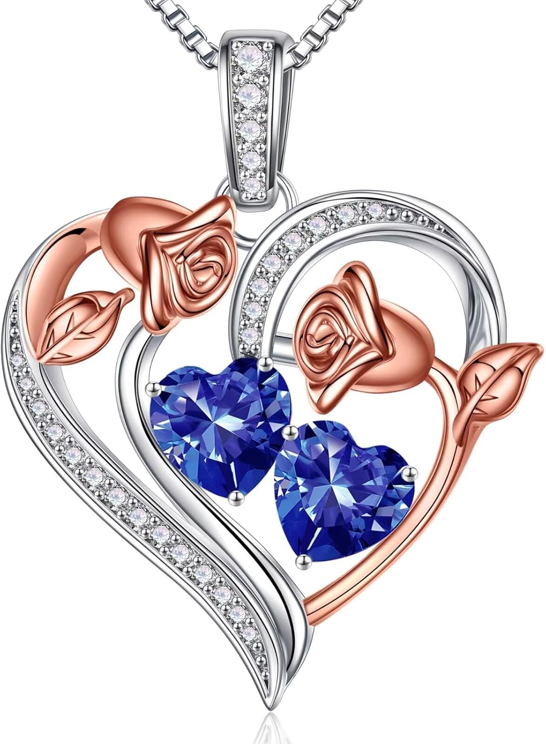 Iefil Valentines Day Gifts for Her - 925 Sterling Silver Rose Heart Necklace, Birthstone Jewelry, Anniversary Birthday Gifts for Wife Girlfriend Mom Daughter