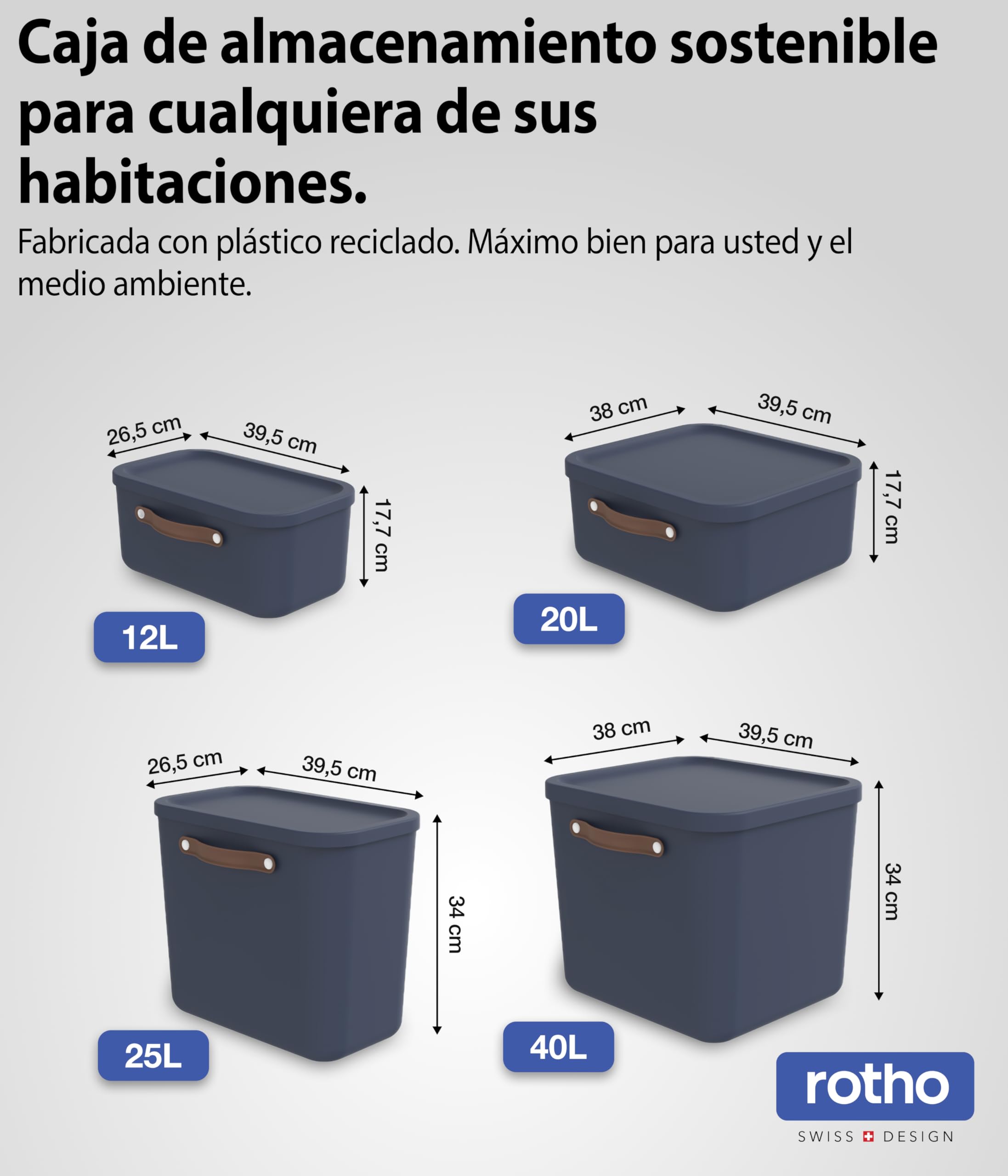 Rotho Caja de almacenaje con tapa y asa, 12 L, Blanco (Paquete de 3)