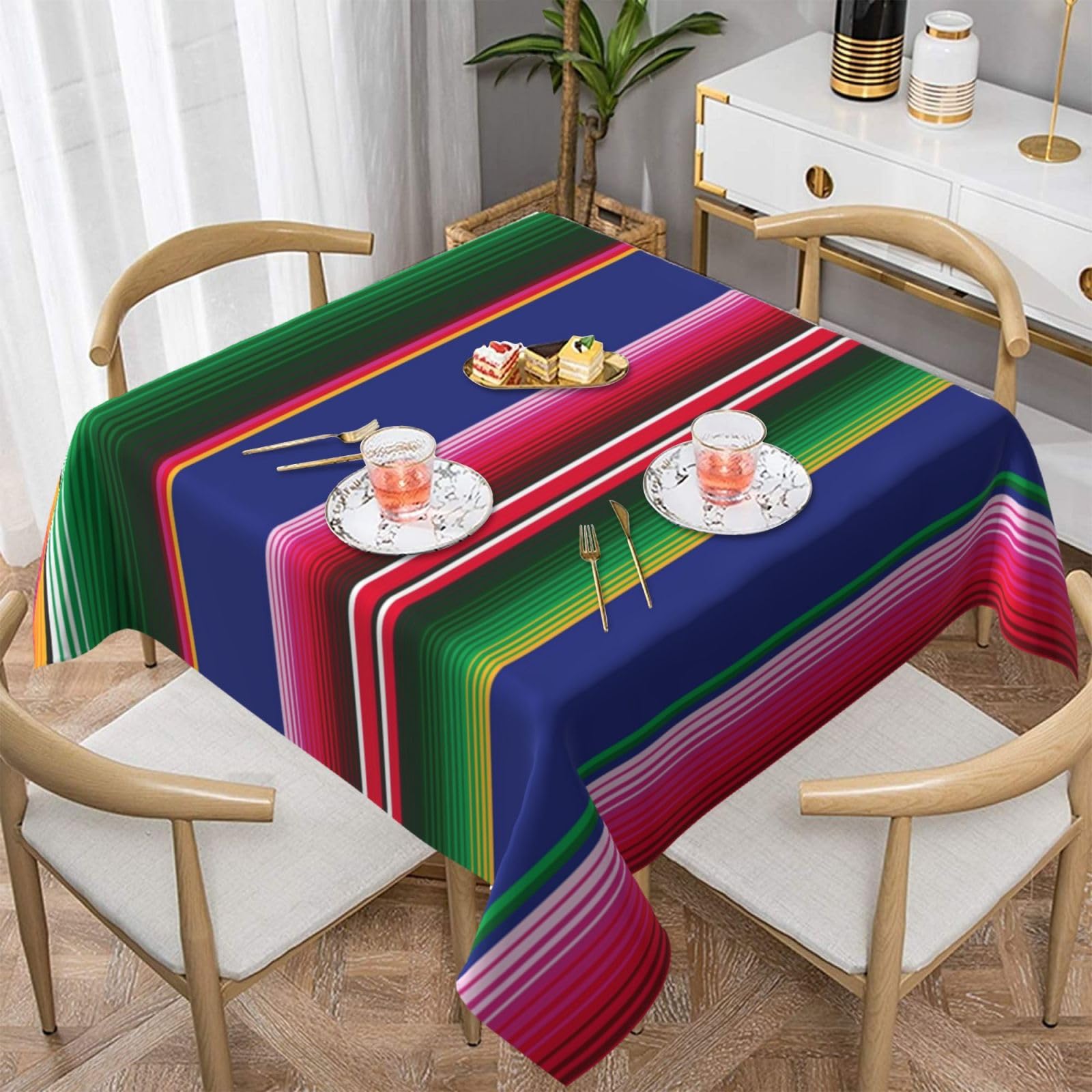 DCEHGEW Colorful Mexican Stripes Prints Square Tablecloth 137x137 CM, Waterproof Fabric Table Cloth for Dining Table, Farmhouse Table Cover for Kitchen Dining Tabletop Decoration