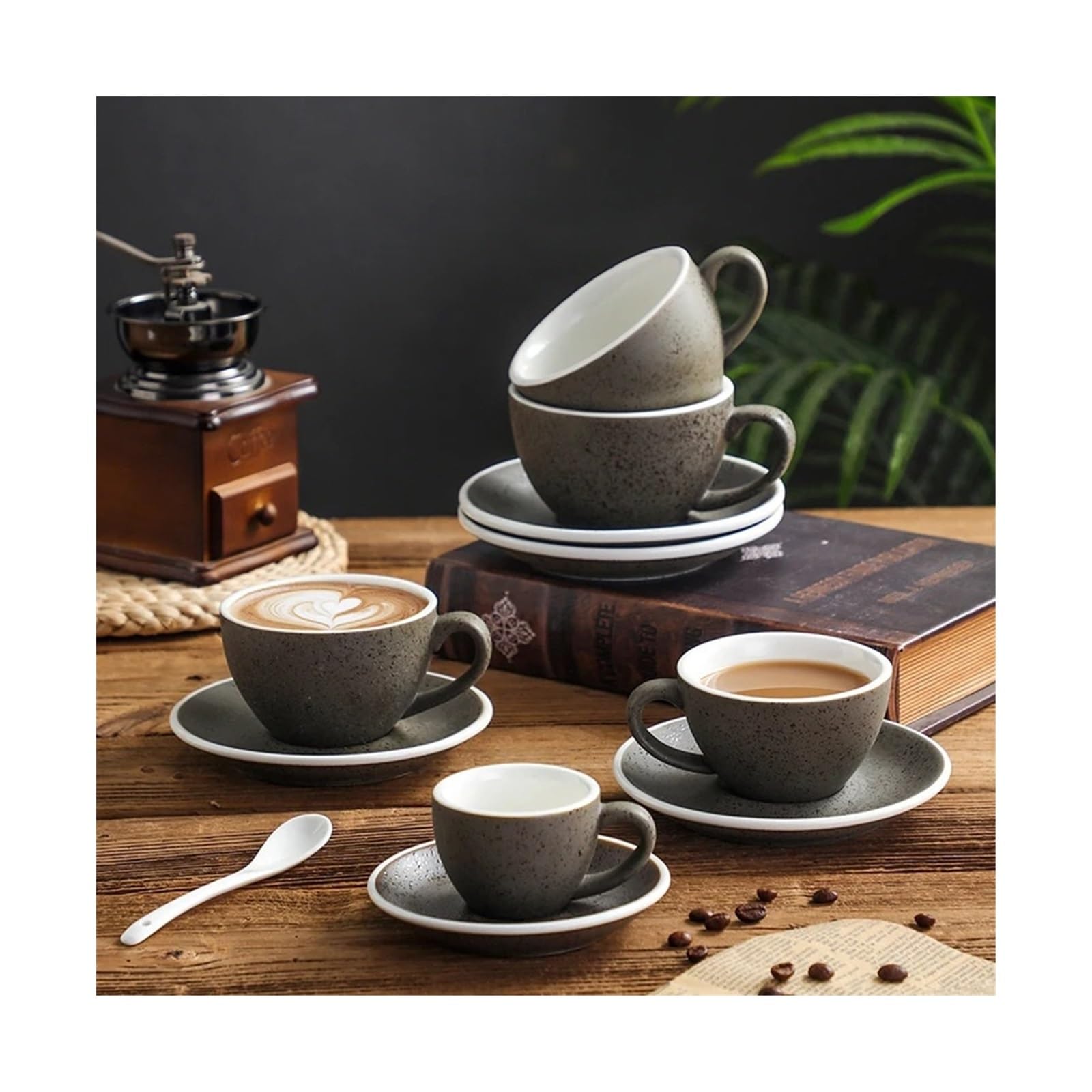 Tazas de café grandes de cerámica, Juego de 6 tazas café cerámica (80-350 ml)(220ml)