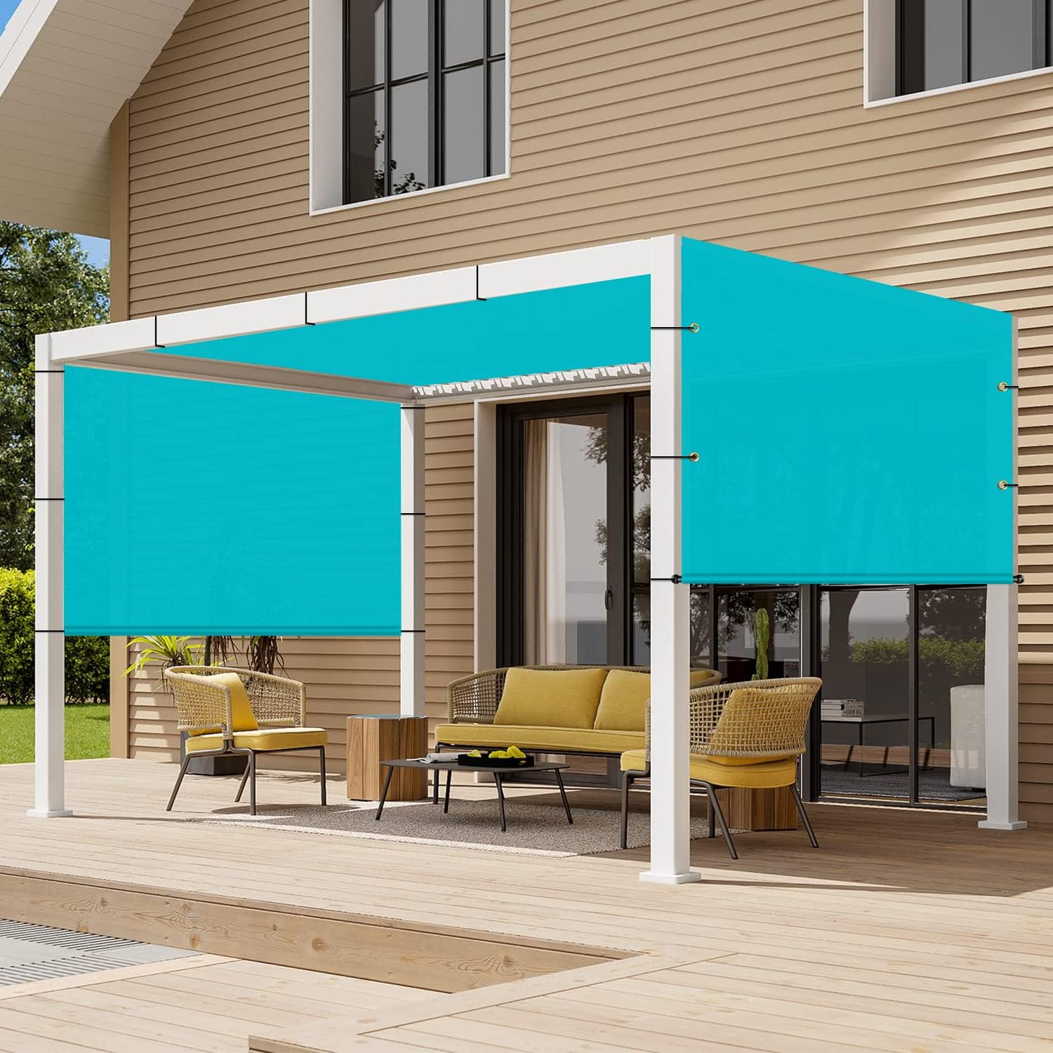 SunnyRoyal Pergola Shade Canopy Cover Waterproof 10' x 8' Replacement Shade Cloth Sail Panelfor Pergola Canopy Outdoor Privacy Patio Porch with Grommets Weighted Rods (Turquoise Green)