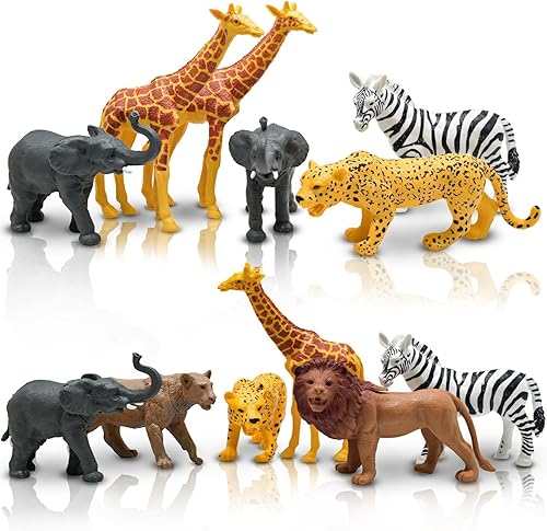 Figuras de animales de safari, juguetes de animales de zoológico de plástico para niños pequeños de 1 a 3 años, figuras realistas de animales de la