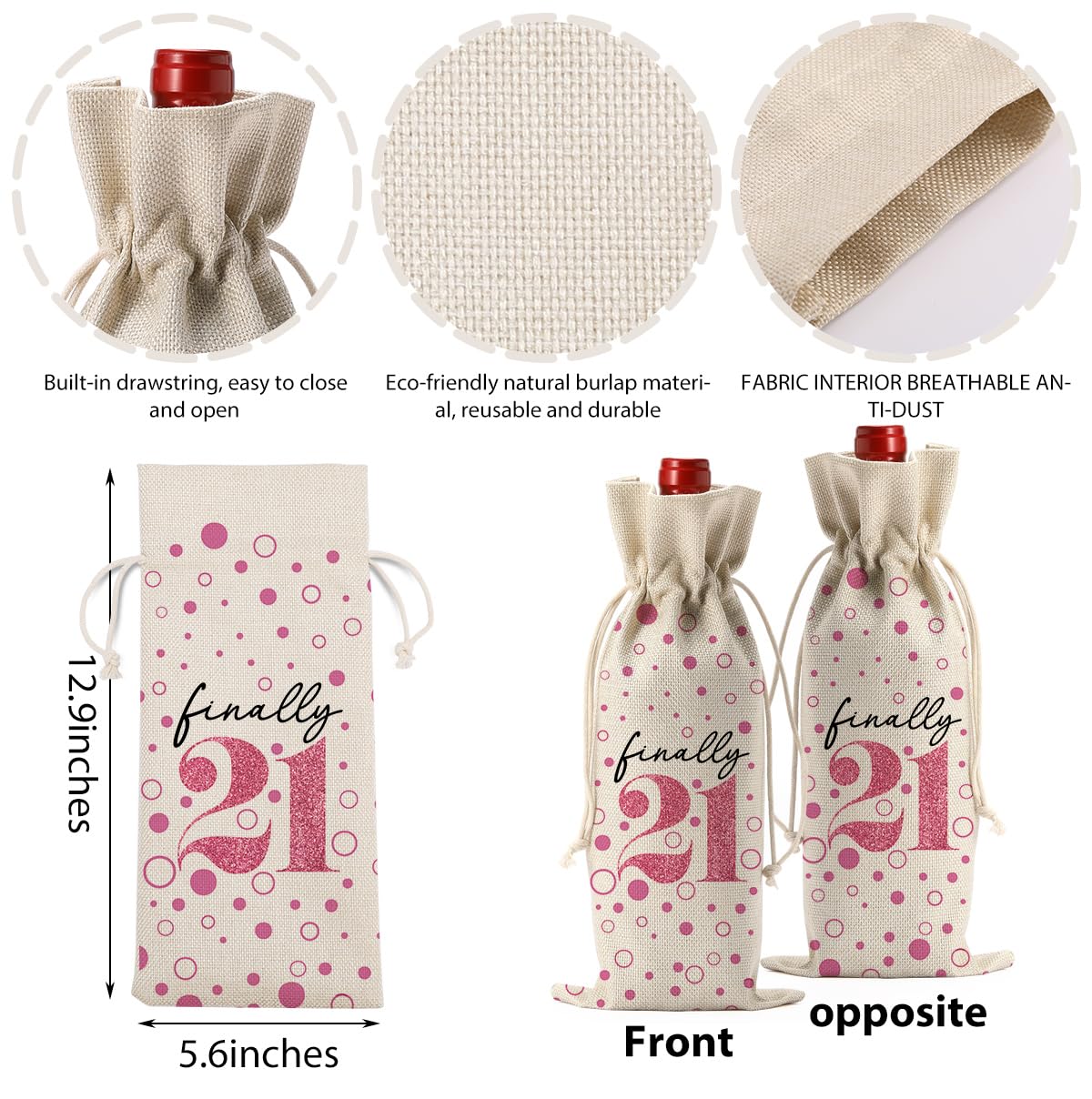 Happy Anniversary 21st Birthday Party Decorations for Her Him, Cool 21st Birthday Gifts for Her Him Wine Bag, Unique 21 Year Old Birthday Gifts for Her Women, Finally 21 Birthday Wine Bags
