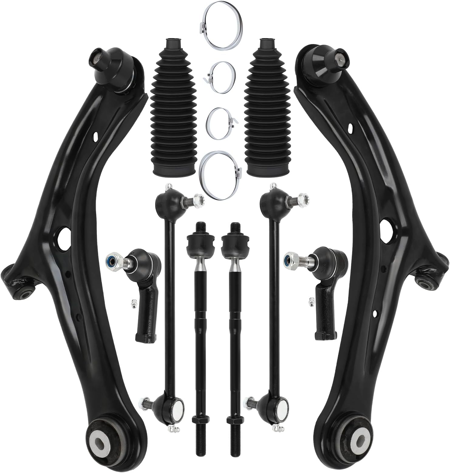 Front Lower Control Arm w/Ball Joint Suspension Kit fit for Ford Fiesta 2011 2012 2013 2014 2015 2016 2017 2018, Inner Outer Tie Rod End w/Steering Boot Sway Bar Link - 10pc Set