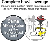 Vista 3 de Hamilton Beach Batidora eléctrica de pie, 4 cuartos, gancho para masa, accesorio batidor plano, protector contra salpicaduras, 7 velocidades