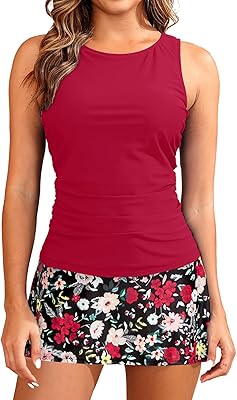 Daci Womens Tankini Swimsuits with Skirt - Two Piece Tummy Control Bathing Suits High Neck Swimwear