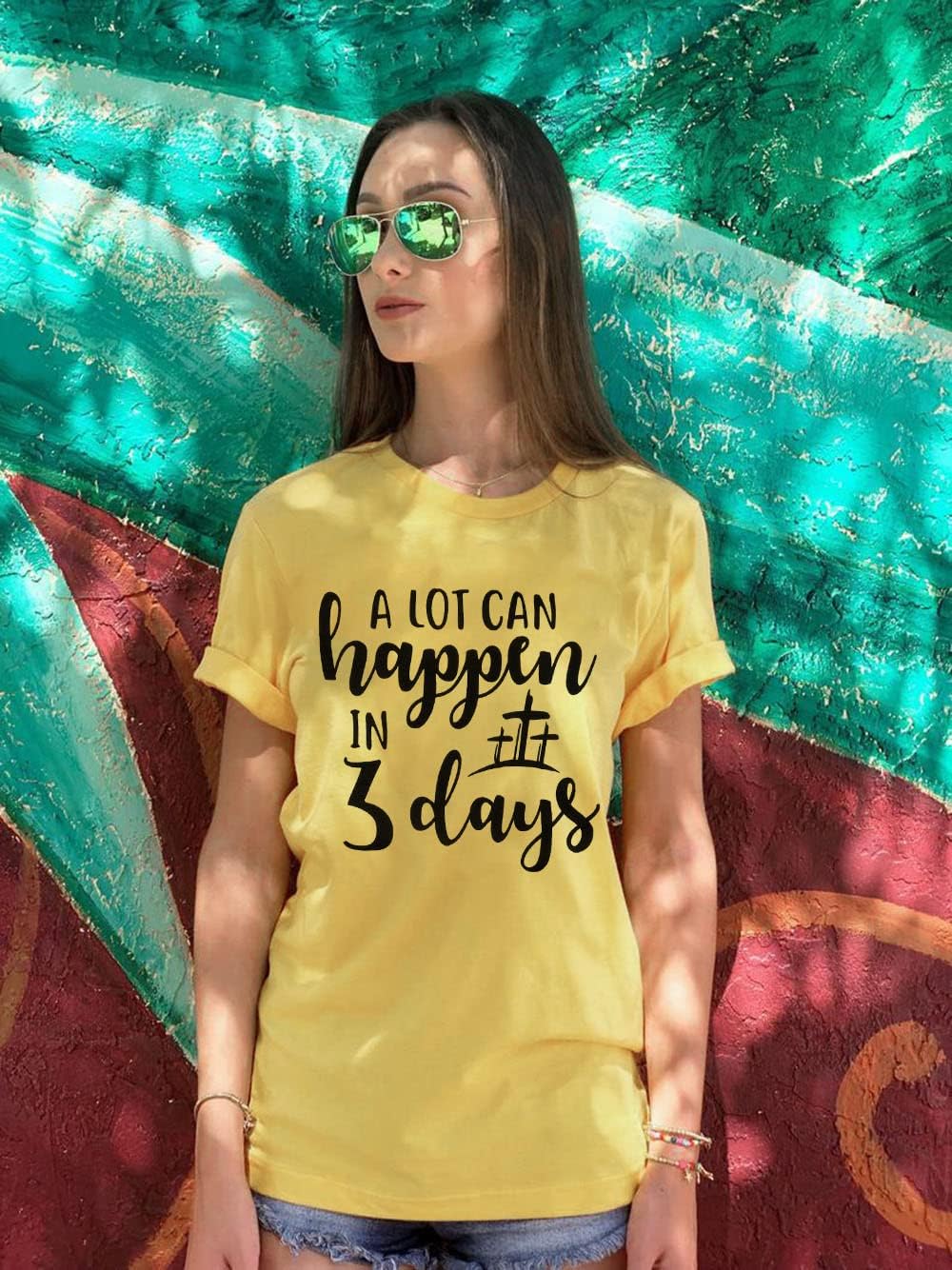 ALLTB A Lot Can Happen in 3 Days Shirt Women Christian Easter Tshirts Funny Letter Printed Religious Quotes Shirts Tops - Image 4