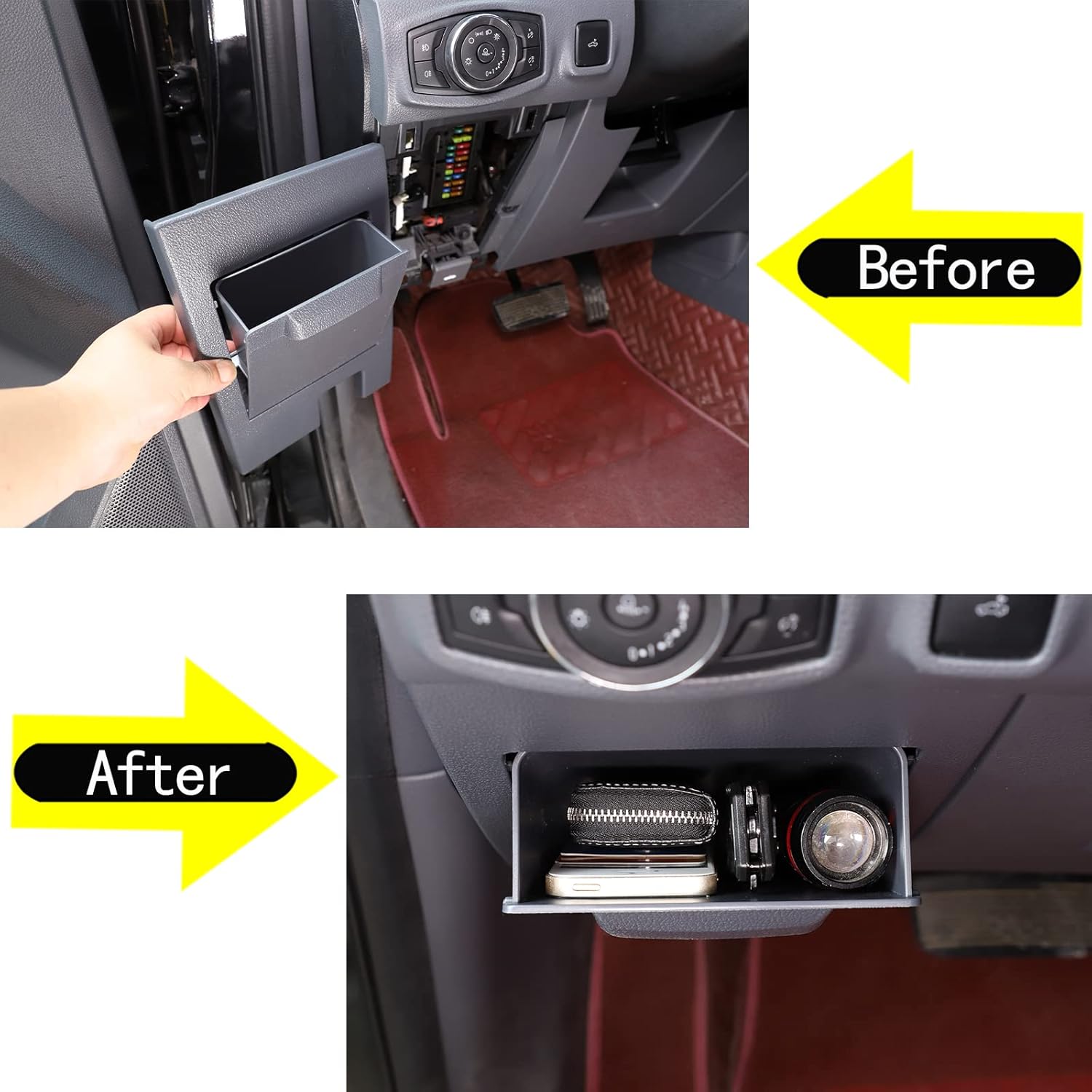 PIUGILH ABS Center Console Fuse Storage Box, Driver's Seat Fuse Box Tray Compatible with Ford Ranger 2015-2021, Grey