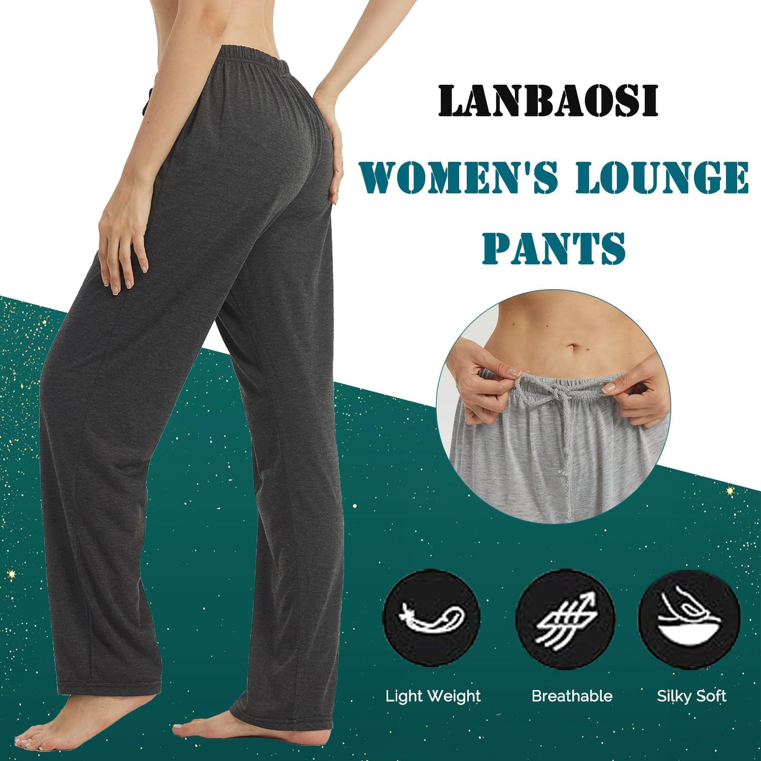 LANBAOSI 2 Pack Pajama Pants for Women Comfy Soft Comfortable Pajamas Womens Lounge Sleep Pj Bottoms for Women Sleepwear - Image 2