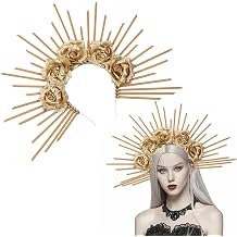 Halloween Halo Sun Spike Crown Headband Sunburst Rose Flower Crown Headpiece for Women Party Accessories Gold, One size