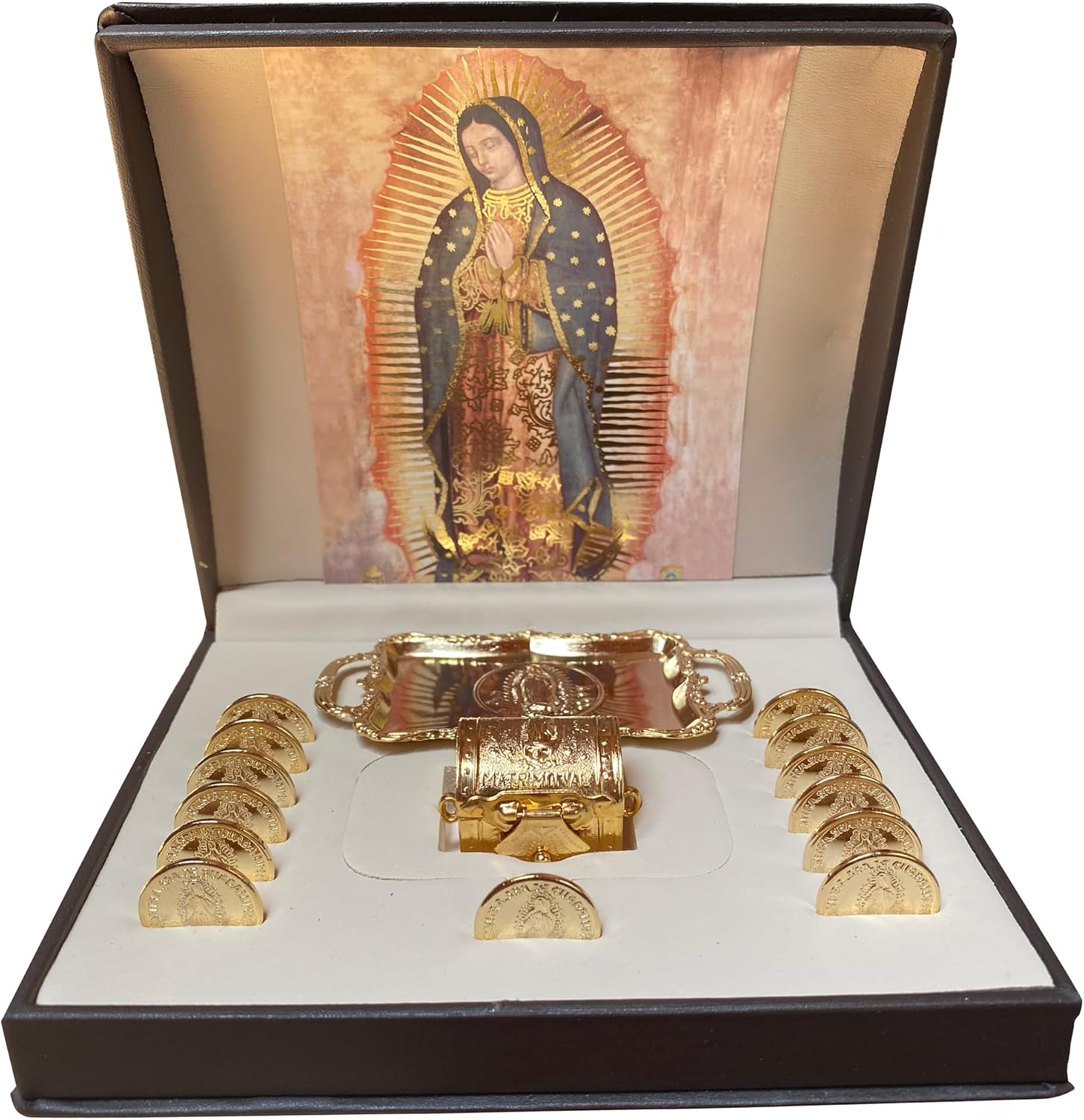 Angelitos de Mexico Wedding Arras Coins Gold-plated Our Lady of Guadalupe La Guadalupana Celebrate Catholic Gift Arras de Boda Ceremonial Handmade Coins