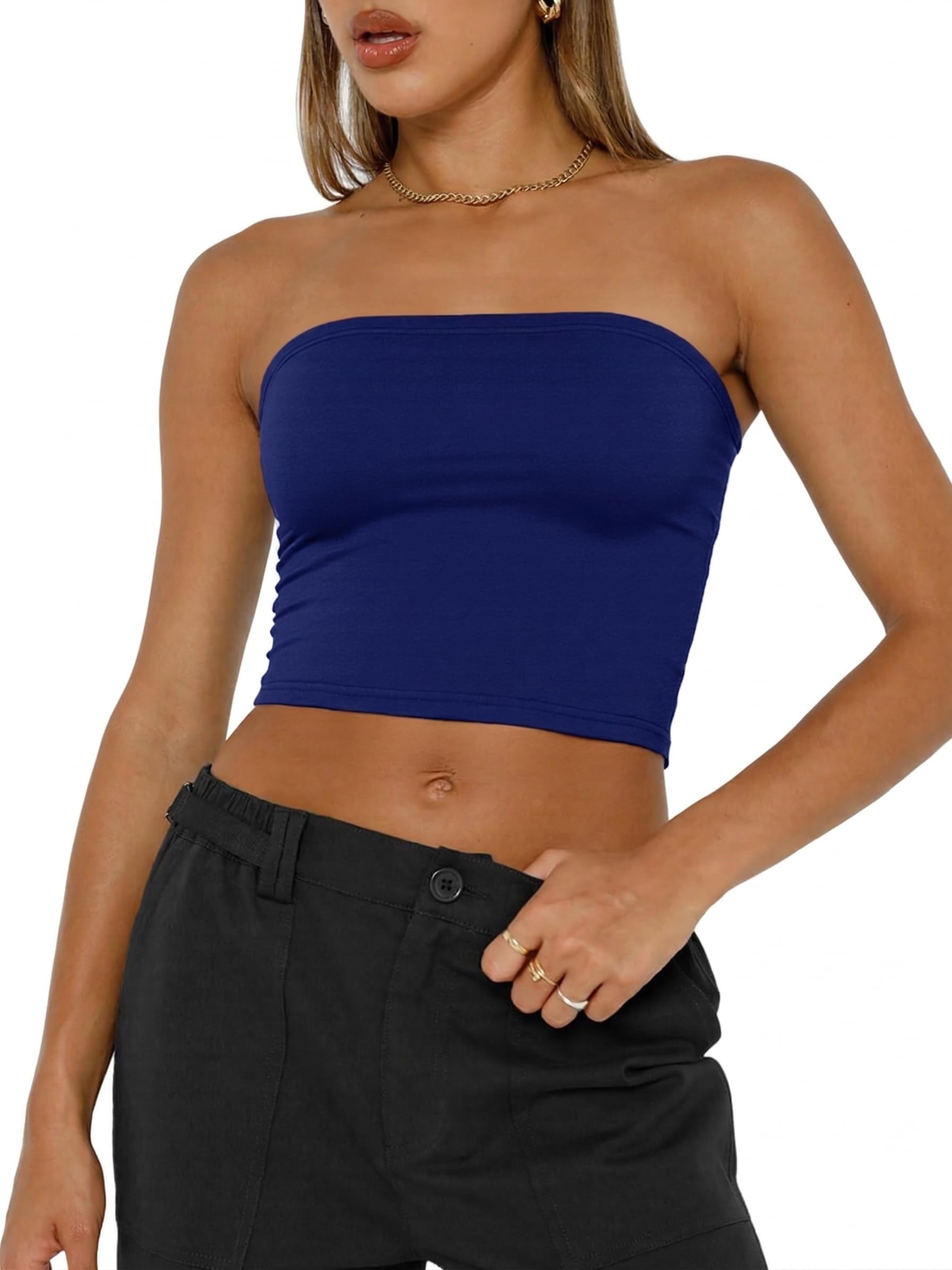 Cicy Bell Damen Schulterfrei Tube Tops Y2K Bandeau Top Sommer Crop Camisole Sexy Ärmelloses Trägerloses Tanktop