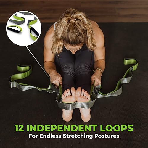 Miniatura 2 de Gradient Fitness Stretching Strap for Physical Therapy 12 Multi-Loop Stretch Strap 15 W x 8 L Neoprene Handles Physical Therapy Equipment Yoga