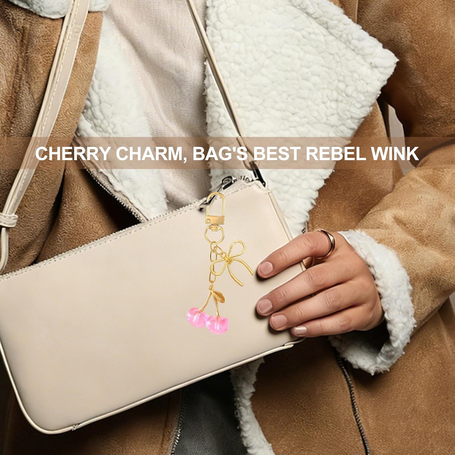 Cherry Keychain Bag Charm for Women - Cute Cherry Purse Accessory for Women,Handbag Charms for Car Keys - Image 2