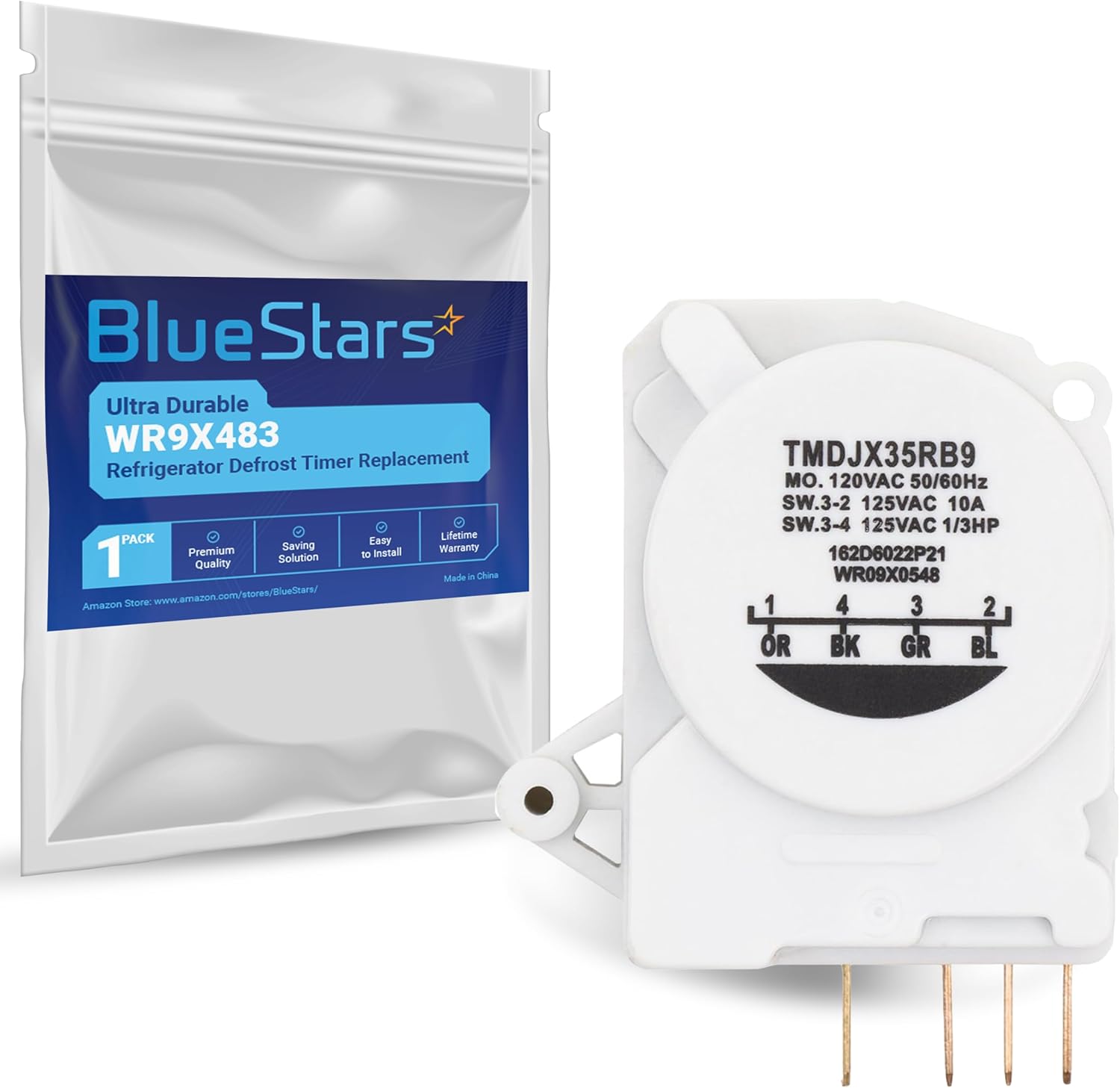 BlueStars Ultra Durable WR9X483 Refrigerator Defrost Timer Replacement – Compatible with GE & Kenmore Refrigerators – Replaces TMDJX35RB9 WR09X10130 WR9M418 WR9X10075 PS310852