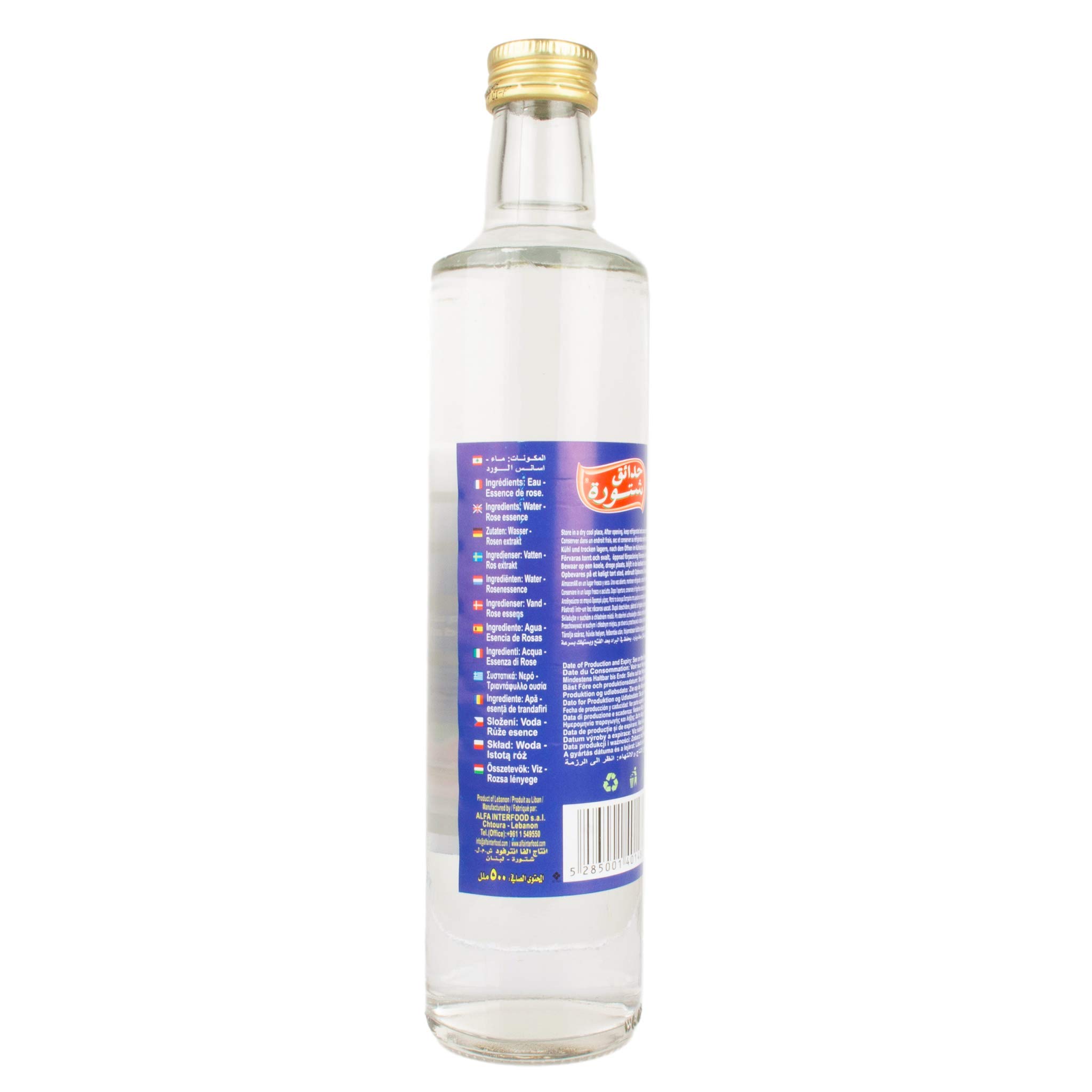 Chtoura Garden - Eau de rose orientale idéale pour la cuisson et la cuisson - Eau florale pour aromatiser les plats sucrés, pâtisseries et boissons en lot de 2 bouteilles en verre de 500 ml