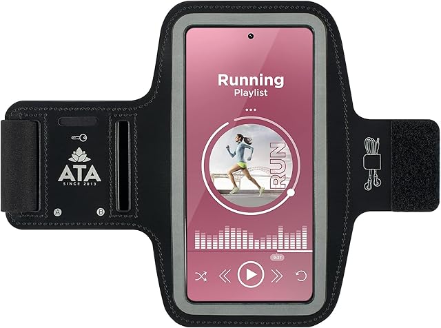 All Things Accessory Running Armband for Samsung Galaxy S22/S21/S20/S10 Non-Slip Sweatproof Sports Phone Holder with Key/Headphone slots for Phones up to 6.2 Perfect for Jogging, Gym (Black)