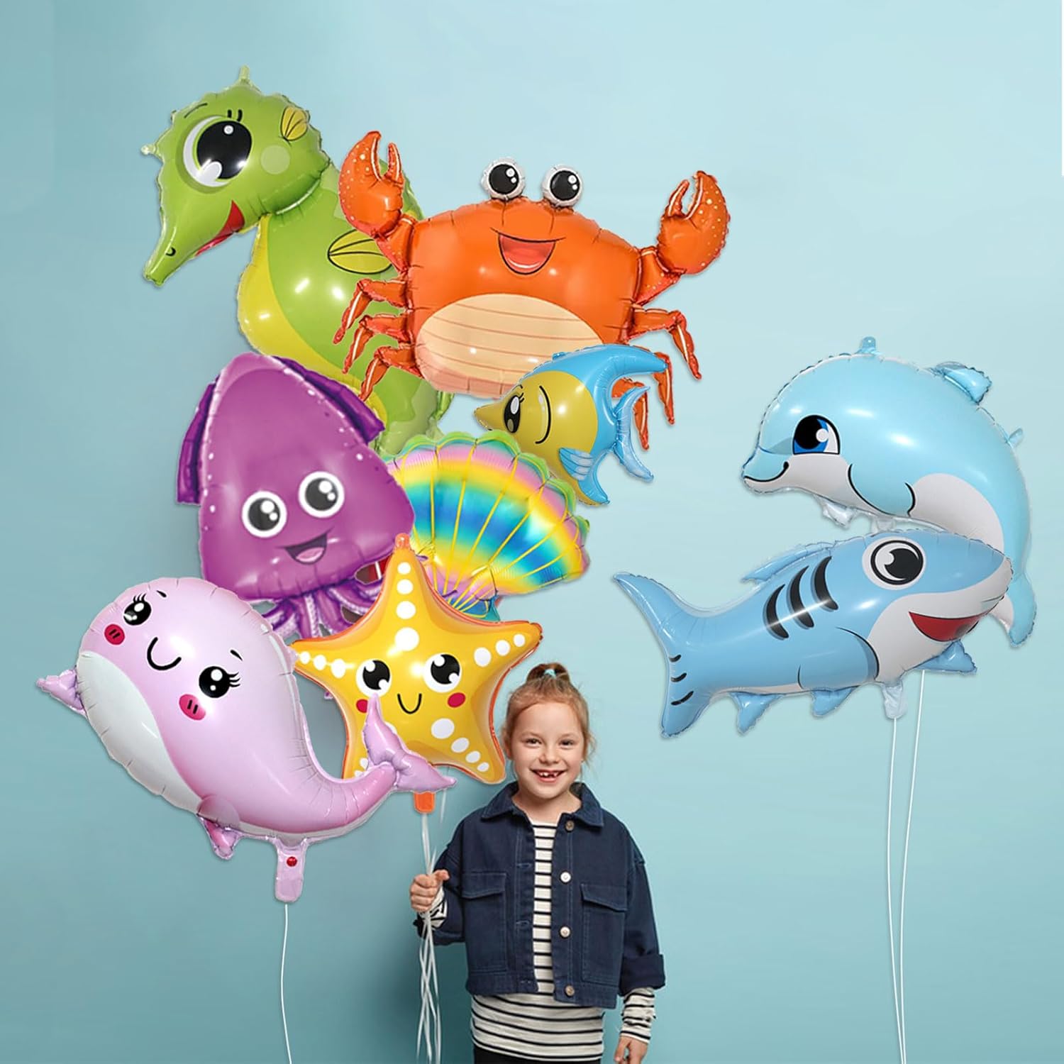 9 Pcs Sea Animal Balloons, Under The Sea Decorations, Creature Shark Dolphin Whale Fish Crayfish Octopus Ocean Foil Balloons, Under The for Ocean Theme Party Decorations - Image 5