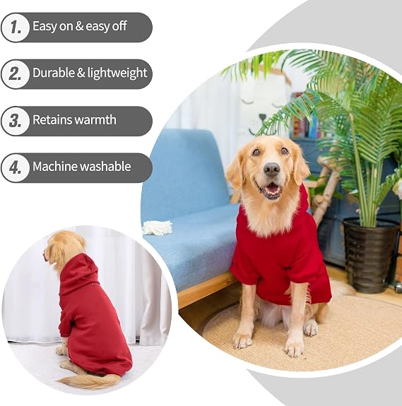 BINGPET Dog Hoodie, Fleece Lined Fall Cold Winter Soft Warm Puppy Sweatshirt with Leash Hole, Dog Sweaters Outfit,Pullover Hoodie for Small Medium Large Dogs Cats