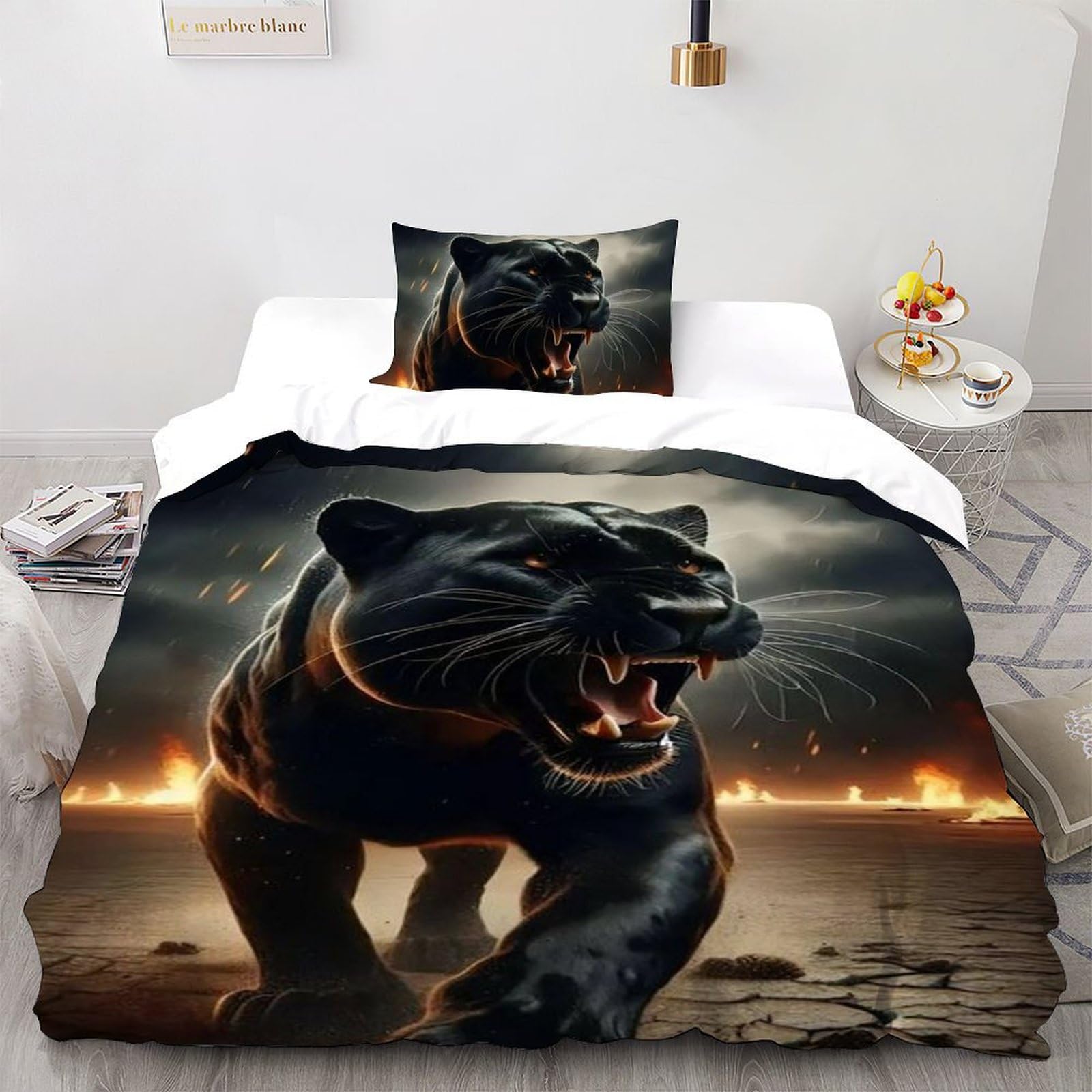 Housse de couette panthère noire en microfibre ultra douce imprimée en 3D féroce