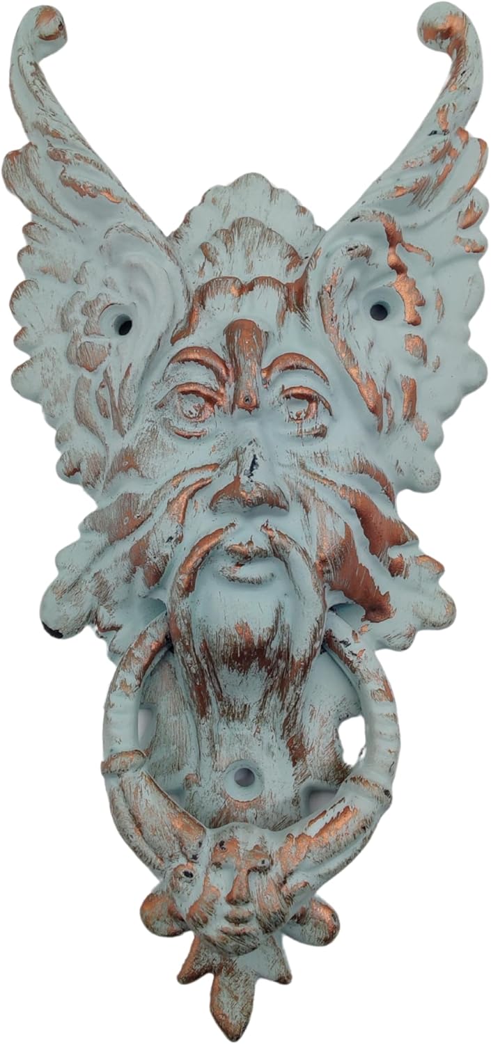 Norse’s Tradecraft Antique Metal Face Door Knocker for Front Door, Vintage Decorative Hardware with Rustic Mythical Design, Heavy Duty Cast Iron Entry Knocker for Home, Farmhouse, Outdoor Décor