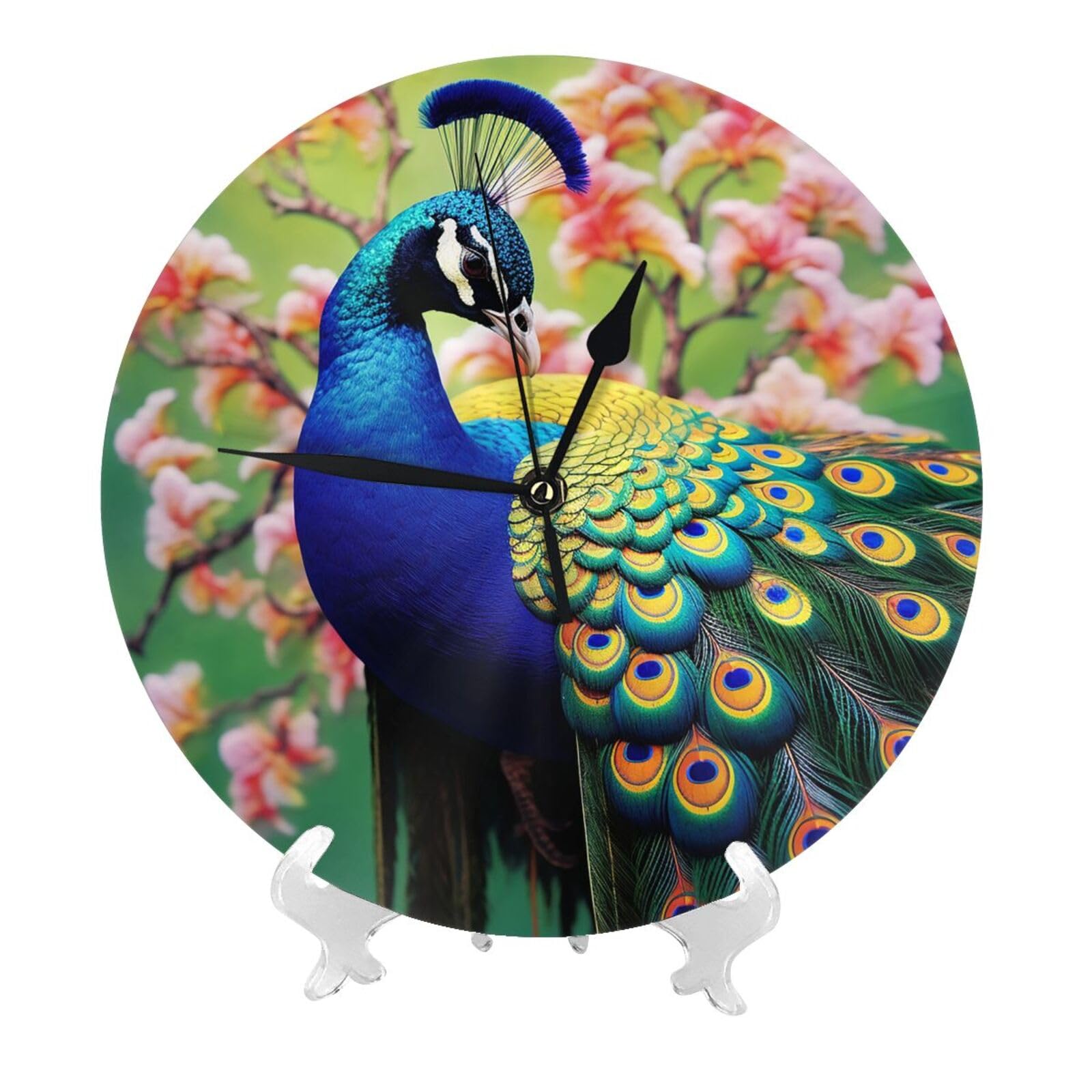 DWVTSLH Peacock Wall Clock 10 Inch Silent Non-Ticking Modern Clocks Battery Operated - Decorative Wall Clocks for Bedroom Living Room Kitchen Office Wall Decor Gift Idea