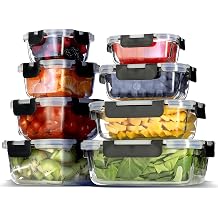 EATEX 16pc Glass Food Storage Containers with Lids, Airtight Glass Meal Prep Containers, 8 Reusable Food Containers with 8 Leakproof Snap Lock Lids, Oven Microwave Freezer Safe Lunch