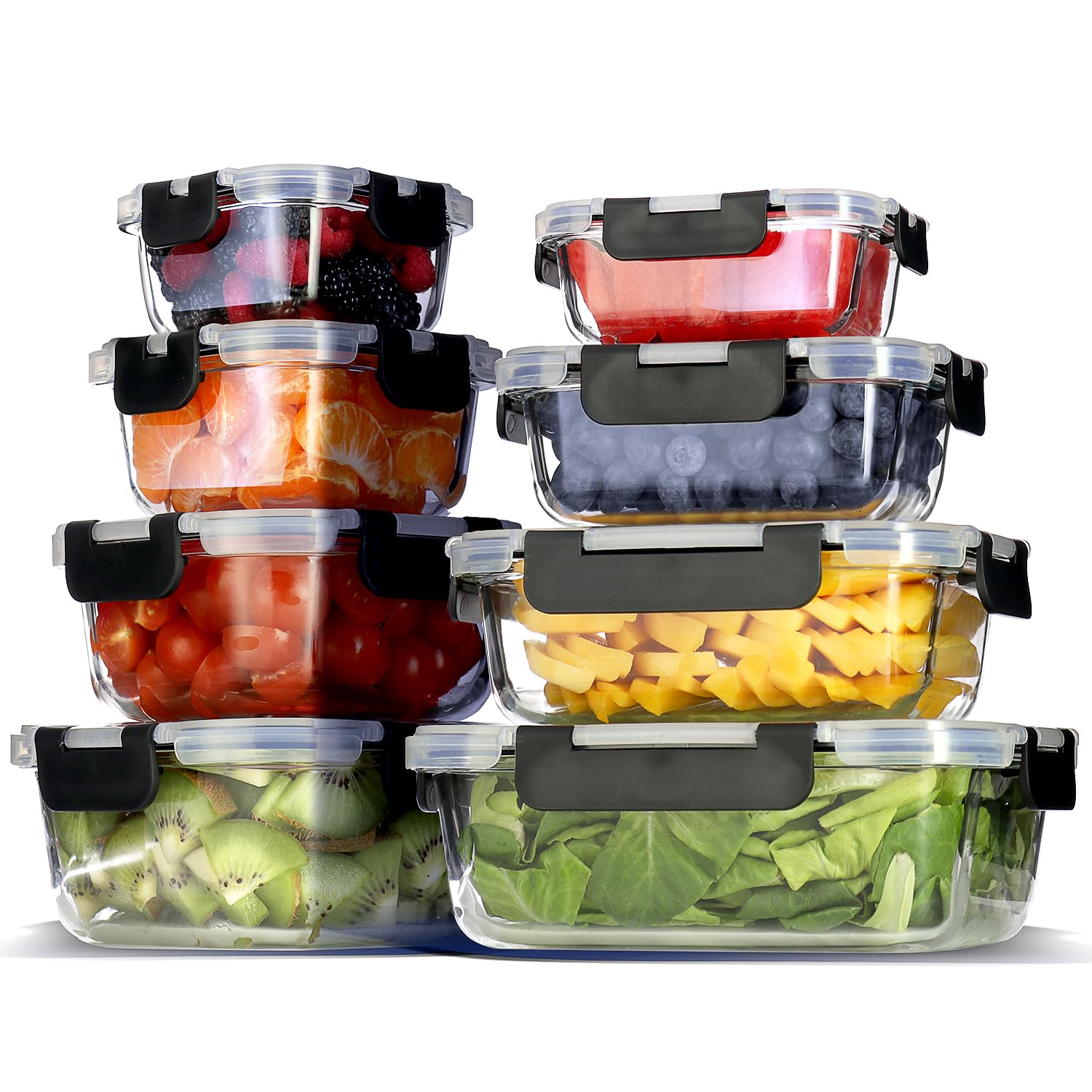 Dealusy 10 Sets 36 oz & 12 oz Glass Food Storage Containers with lids, Gray