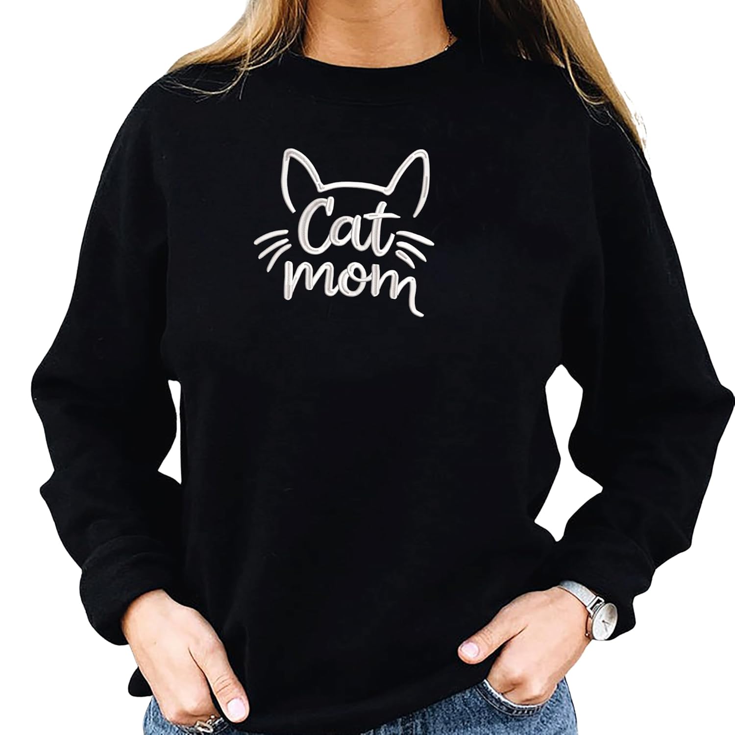 VIOLAVA Custom Cat Embroidered Christmas Sweatshirt Personalized Pet Name Holiday Crewneck Festive Gift for Cat Lovers