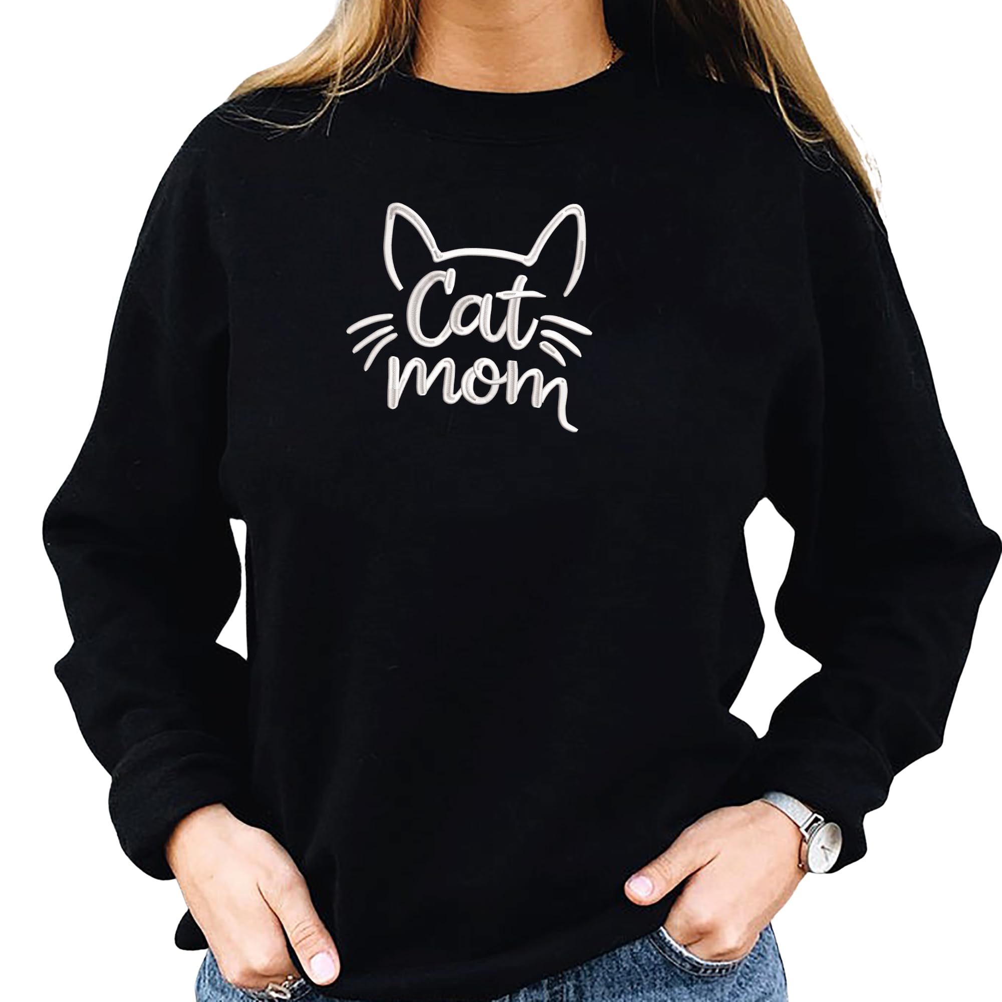 VIOLAVA Custom Cat Embroidered Christmas Sweatshirt Personalized Pet Name Holiday Crewneck Festive Gift for Cat Lovers