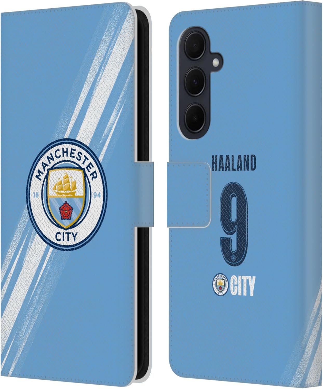 Head Case Designs Officially Licensed Manchester City Man City FC Erling Haaland 2025/26 Players Home Kit Leather Wallet Case Compatible with Samsung Galaxy A35 5G