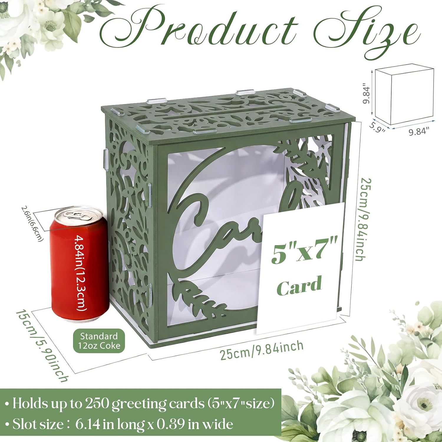 OurWarm Green Wedding Card Box for Receptions, PVC Gift Card Box for Wedding with Acrylic Windows, Envelope Money Gift Box for Anniversary Bridal Baby Showers Graduation Birthday Party