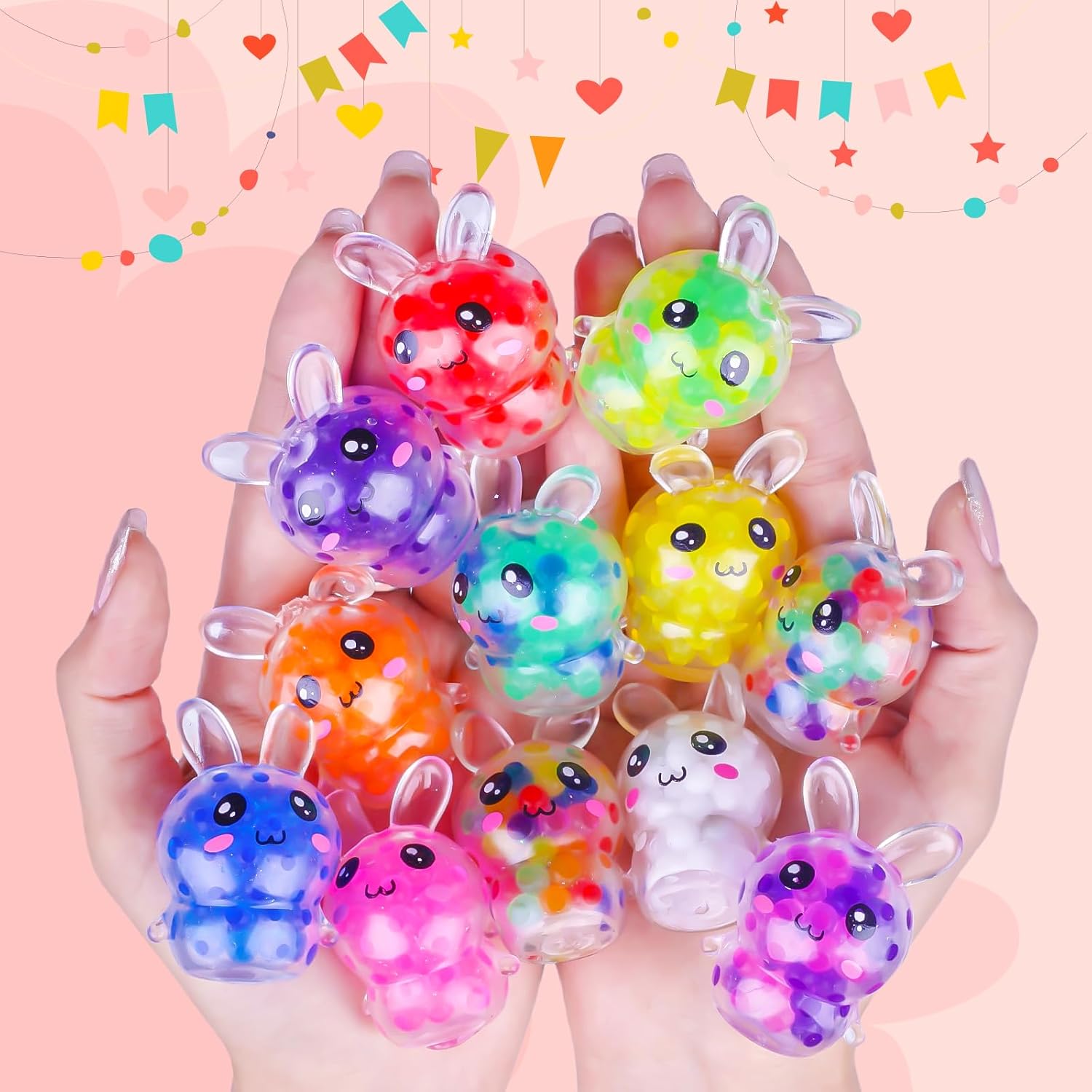 Exun 12 Pcs Easter Bunny Mini Squeeze Balls, Easter Basket Stuffers, Easter Egg Fillers, Squishies Stress Relief Fidget Toys for Kids Boys Girls Toddlers Gifts Party Favors