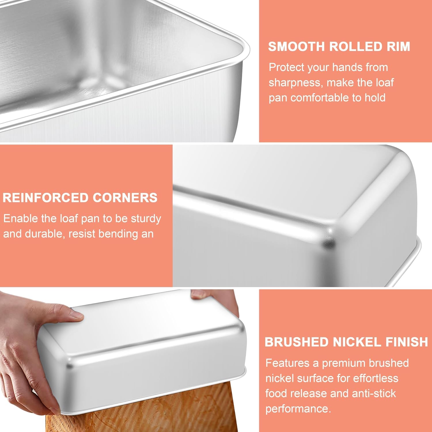 Stainless Steel Large Loaf Pans Set Of 4 For Baking Bread 9x5 Metal Nonstick Rectangle Bread Tin Homemade Meatloaf Sandwich Brownies Lasagnas Oven Refrigerator Freezer Safe