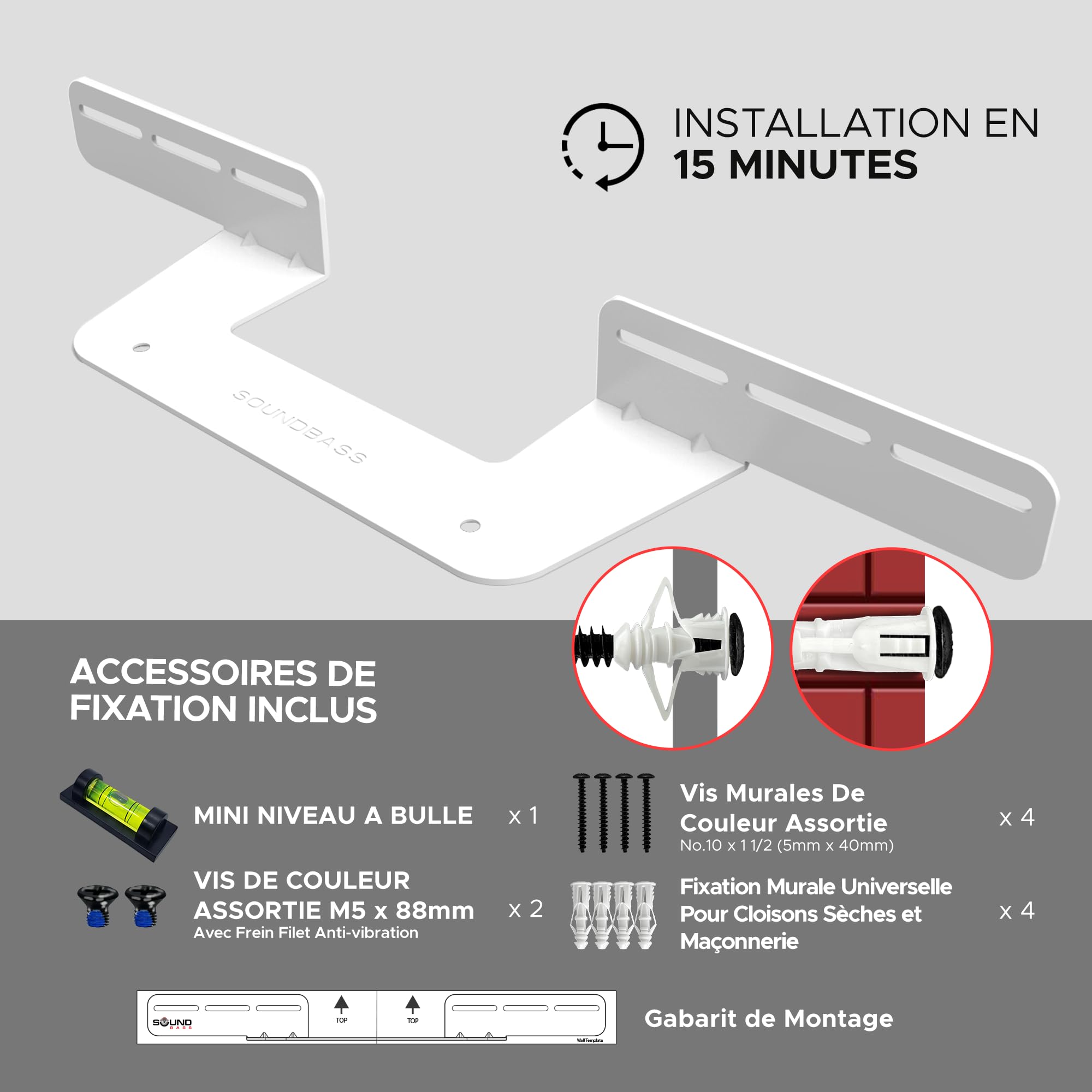 Sound bass Support de Barre de Son pour Sonos Beam Compatible avec la Barre de Son Sonos Beam générations 1 et 2 Comprenant Tout Le matériel de Montage nécessaire, Support de Montage, Blanc