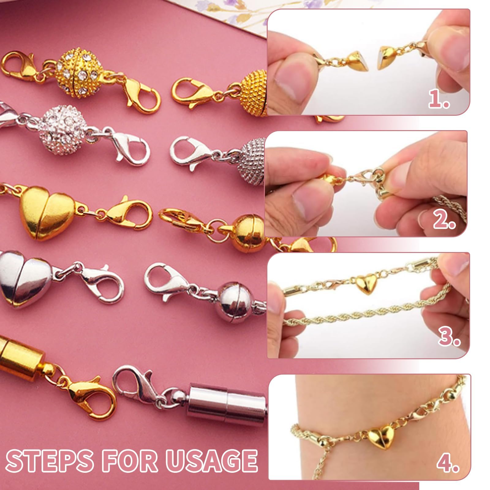 Yuiturt 10 Pcs Double Magnetic Necklace Clasps, Versatile Magnetic Fasteners with 5 Styles - Image 3