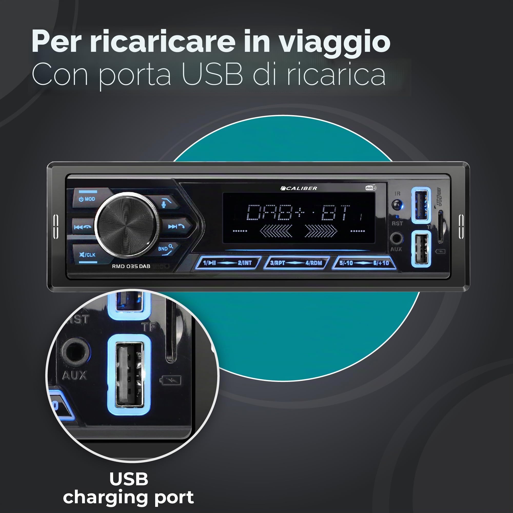 Caliber Autoradio Bluetooth 1DIN, sintonizzatore Dab+/FM, 4 x 55 W, USB/Micro SD, ricarica 2,1 A, ingresso ausiliario, vivavoce, uscita RCA, compatibile con MP3/WMA/APE/FLAC/AAC