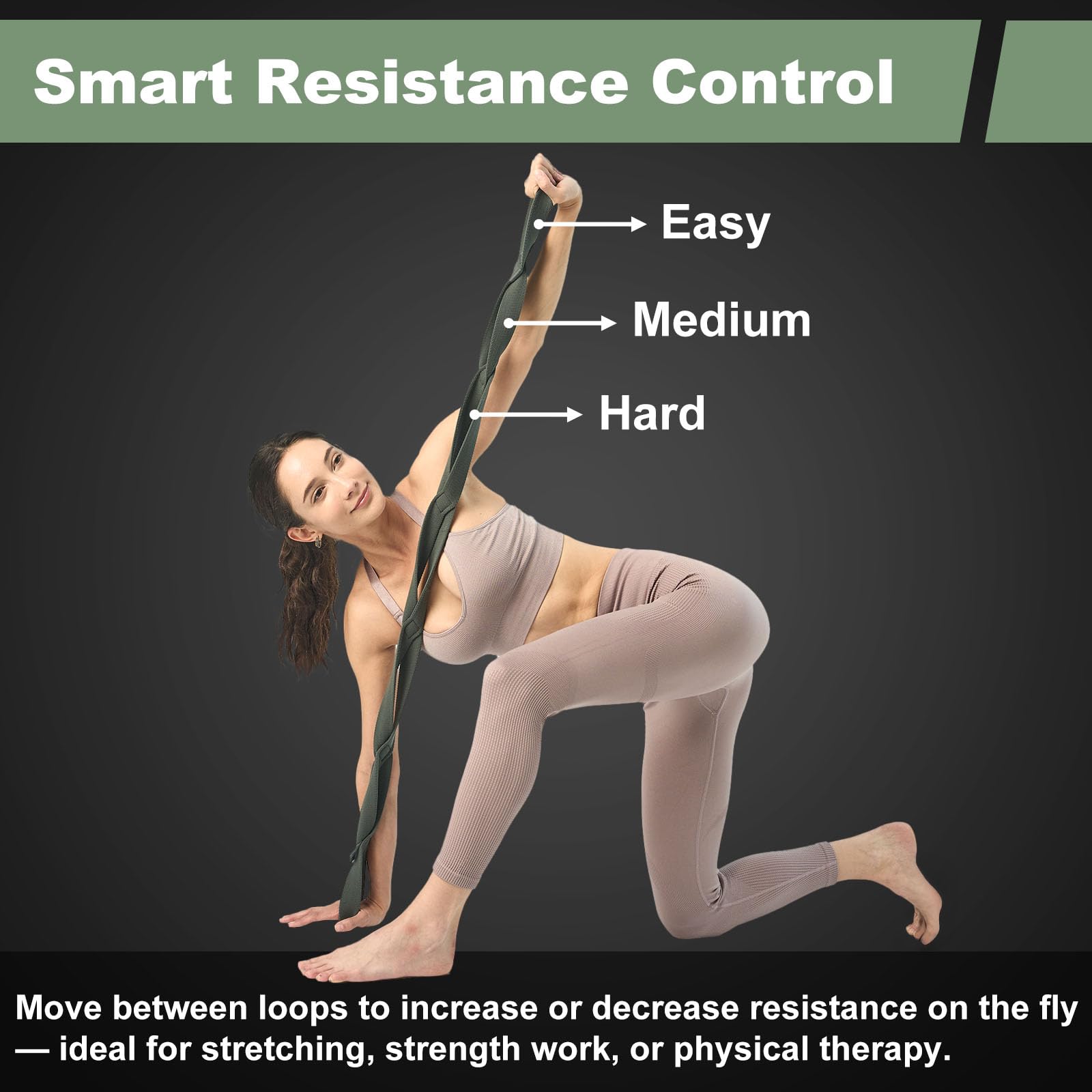 VRTX Correa elástica de malla con 7 bucles, bandas de resistencia, correa de yoga para estiramiento, correa de terapia física, bandas elásticas para ejercicio, cinturón de estiramiento de