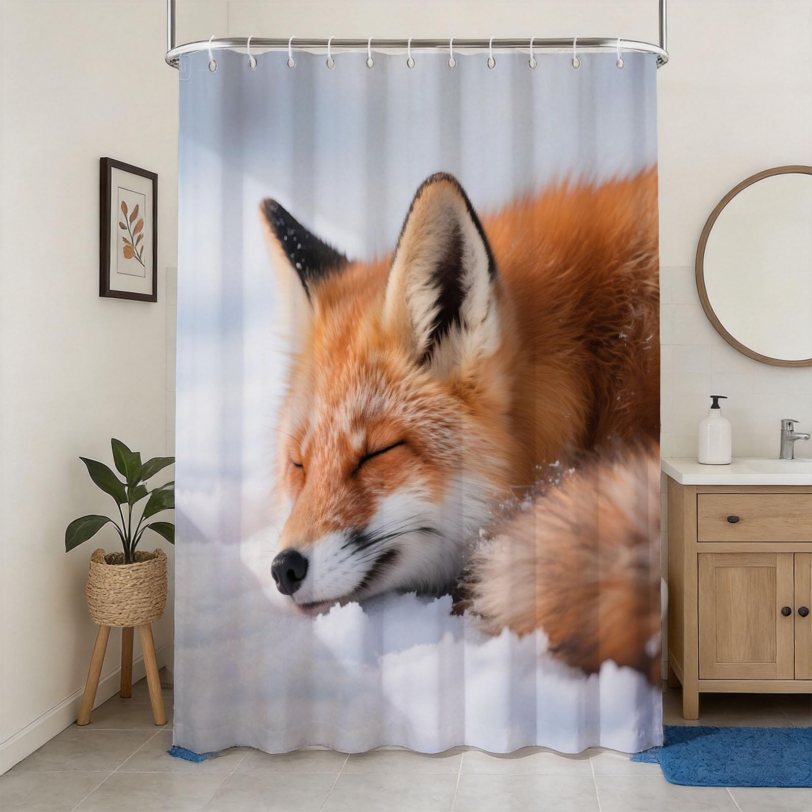 Hongduo 3D Fox Print Shower Curtain for Stalls Bathtubs Animal Print Bathroom Decor Shower Curtain Set Polyester Fabric Waterproof 200x200cm/79X79 Inch with Hooks