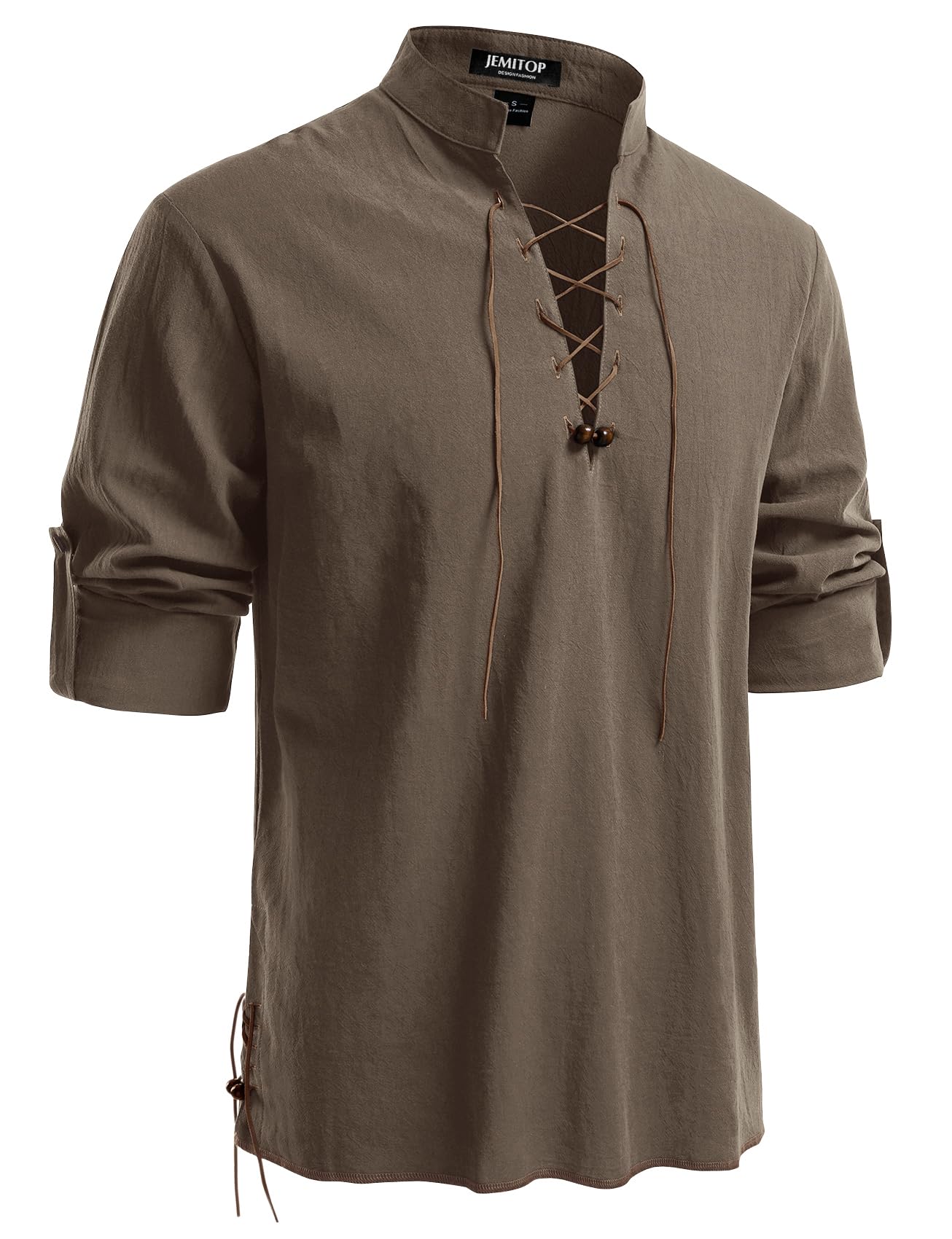 JEMITOP Men's Pure Cotton Renaissance Lace Up Shirt