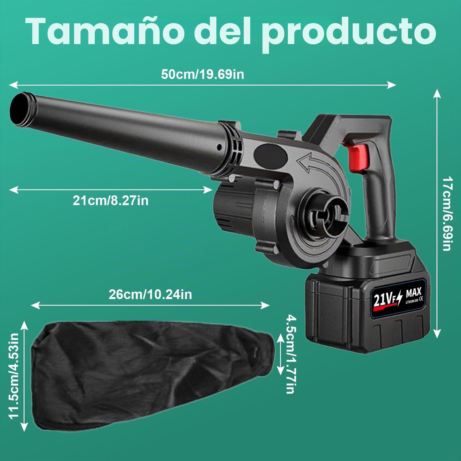 Soplador de Hojas, Soplador Aspirador de Hojas Ligero de 21V con 2 Batería y Cargador, Soplador Electrico con Bolsa Recolectora, Canal de Recolección de Aire, Interfaces para Jardín, Patio