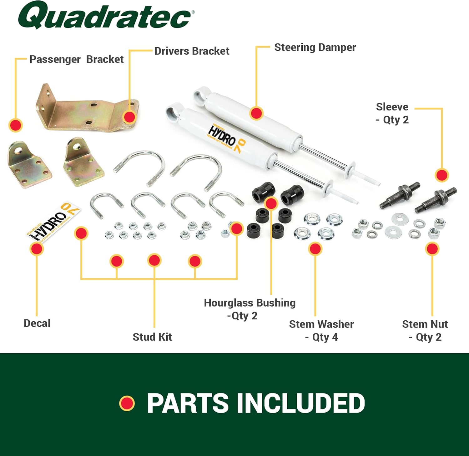 Quadratec Dual Steering Stabilizer - Fits Jeep Wrangler JK & Unlimited 4-Door 2007-2018 - Built to Original Specifications - Plug & Play Replacement