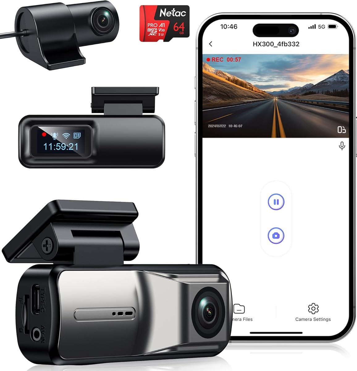 Dash Cam Front and Rear,2.5K 1080P Dual Dash Camera,64GB SD Card, Wi-Fi & App Control, 1.5’’IPS Display Car Camera, Voice Control, Night Vision, 24H Parking Mode, G-Sensor : Electronics