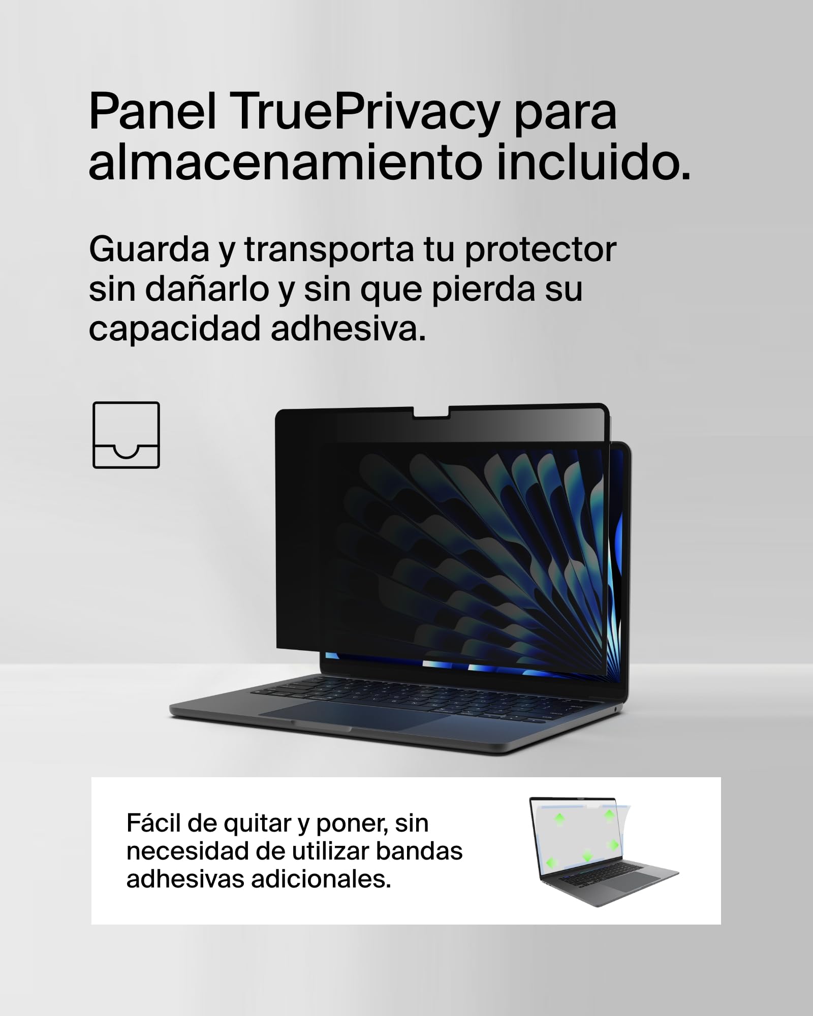 Belkin ScreenForce TruePrivacy protector de pantalla para MacBook Air 13 M2, película antirreflejo, grado 2H de dureza, filtro de privacidad, adhesivo de silicio para instalación y extracción fáciles