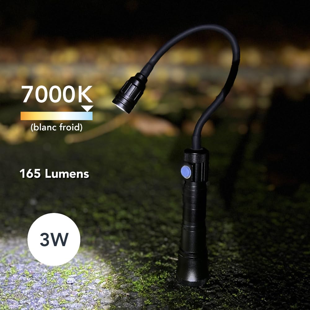 Lampe d'inspection LED rechargeable USB 3W, 165 lumens, IP44, 7000K blanc-froid, aimanté, intensité variable - Tibelec