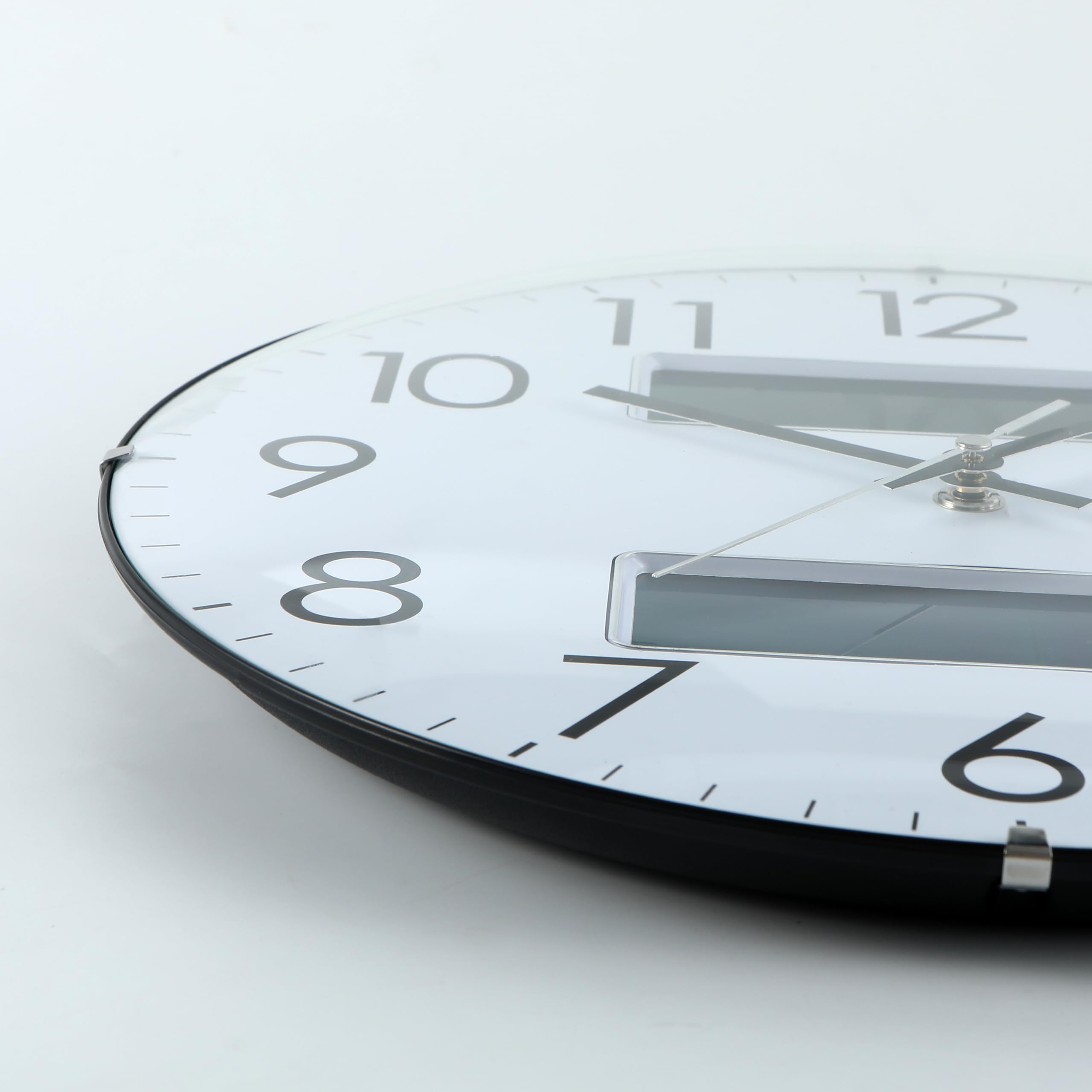 Nbdeal Orologio da parete analogico silenzioso da 33 cm con calendario temperatura e umidità (bianco)